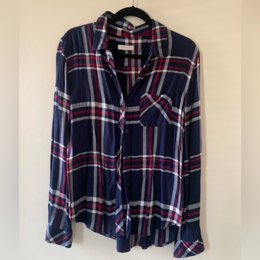 Beachlunchlounge red, white, and blue plaid button down tops